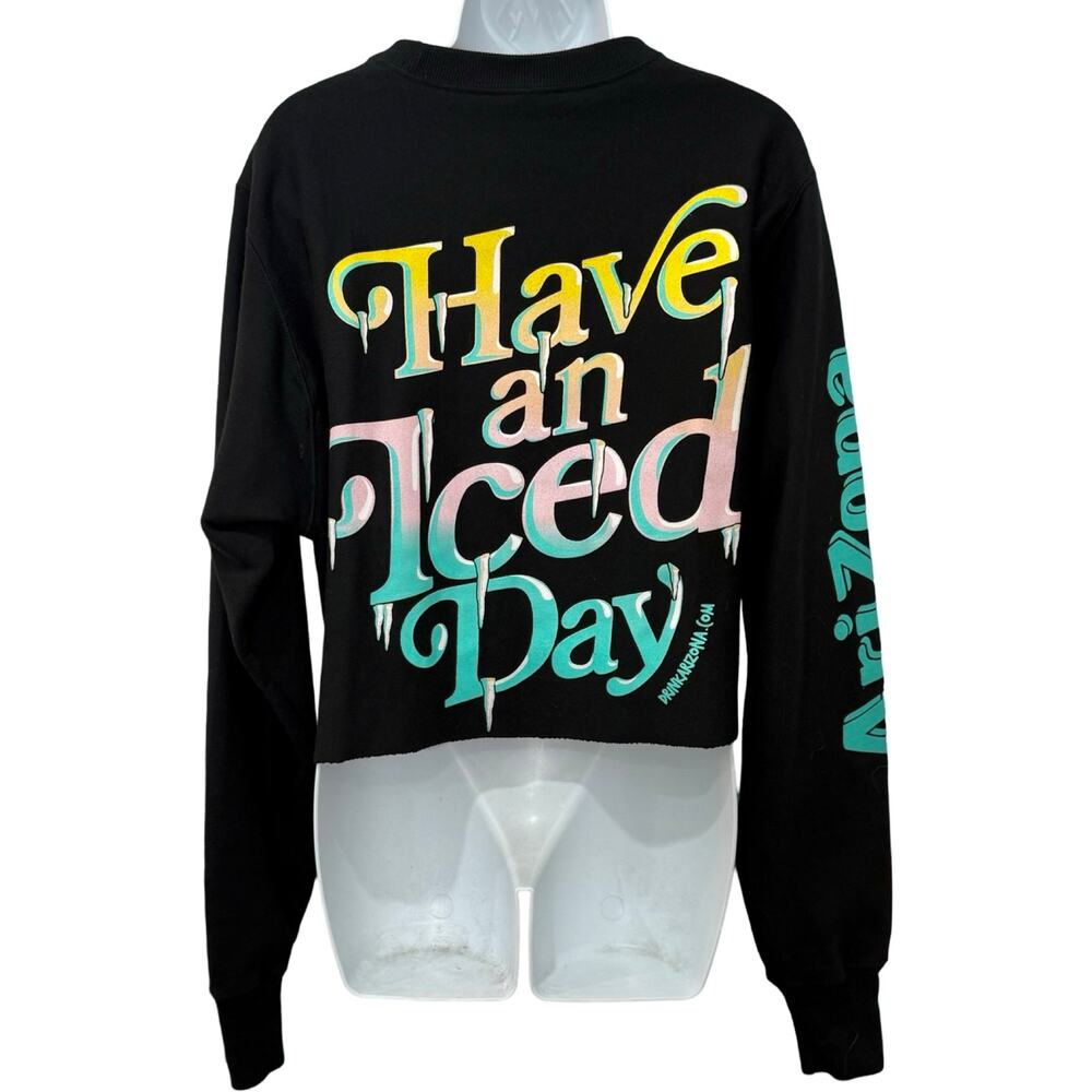 Arizona Iced Tea Black Have An Iced Day Cropped Crew Neck Sweatshirt size S - Picture 3 of 10
